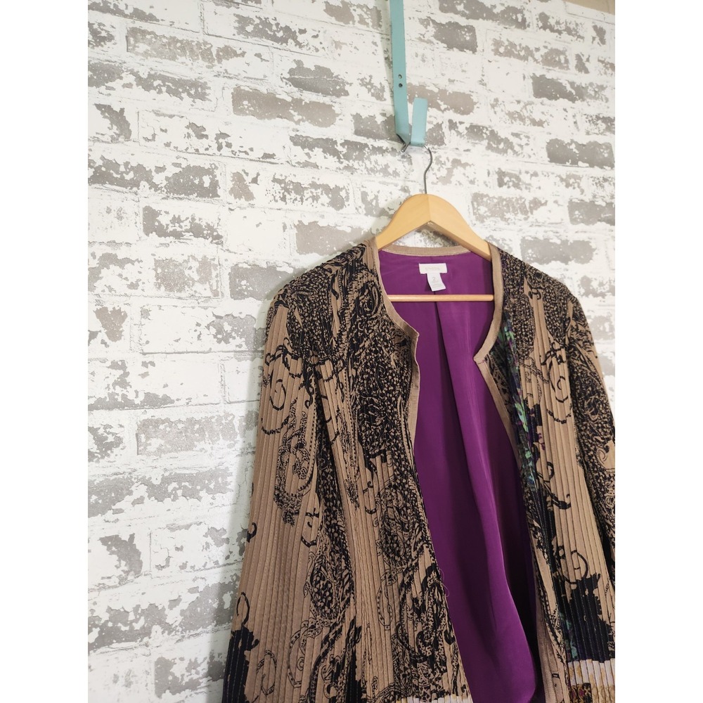 Boho Floral‎ Pleated Cardigan Large Muticolor Abstract Artsy Open Front Jacket - Picture 3 of 16
